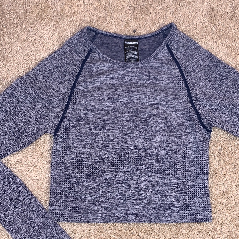 PINK Active Victoria’s Secret Women’s Navy Blue Long Sleeve Workout Athletic Top - Picture 3 of 9